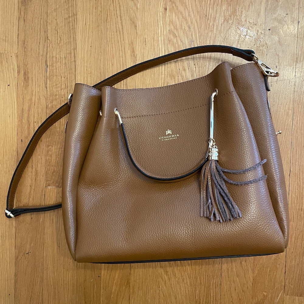 Cuoieria Fiorentina Italian Leather Tote, Camel with Gold Hardware